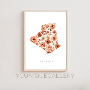 Algerien Blumen Karte druckbare Malerei, Aquarell warmen Ton Blumen Kunst, algerische Dekor Geschenk, Nordafrika digitaler Download