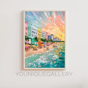 Peinture à l&#39;huile de Miami South Beach : impression Art déco Ocean Drive (téléchargement numérique)