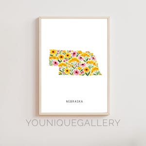 Nebraska Blumen Karte druckbare Wandkunst, Goldrute Aquarell Druck Poster, digitaler Download Cornhusker Zustand Home Dekor Nebraska Geschenk