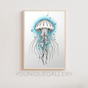 Jellyfish Watercolor Print: Blue Ocean Coastal Art (Instant Download)