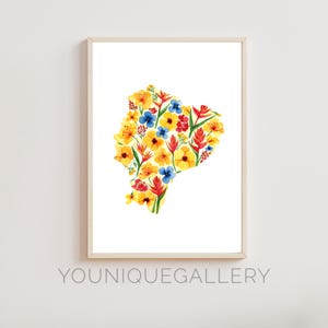 Ecuador Land Karte Blumen Umriss Malerei druckbare, Aquarell Rose Orchidee Kunst, ecuadorianischen Dekor Geschenk digitaler Download