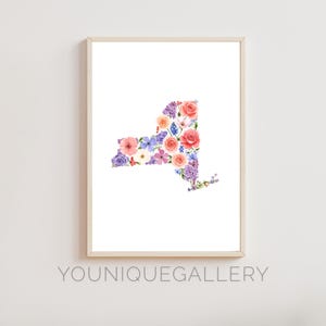 Art mural imprimable carte florale de New York, affiche impression aquarelle rose, téléchargement numérique Empire State Decor NYC appartement NY cadeau maison