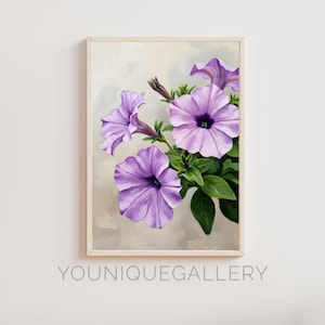 Purple Petunia Flower Painting: Botanical Cottagecore Art (Digital Download)