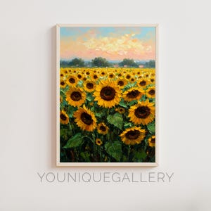 Sunflower Field Printable Wall Art, Impressionist Sunflower Landscape Painting, Rustic Floral Digital Download, Country Farmhouse Decor
