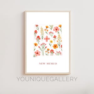 New Mexico botanische Karte druckbare Kunst, Zia Symbol Yucca Aquarell Druck Poster, digitaler Download Land der Verzauberung Dekor NM Geschenk