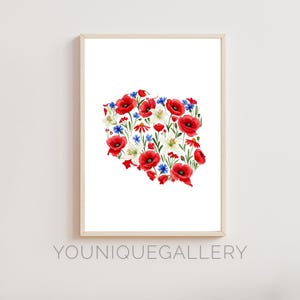 Polen Blumen Karte druckbare Malerei, Aquarell rote Mohnblume Mak Kunst, polnische Flagge Farben Dekor, Polska Geschenk digitaler Download