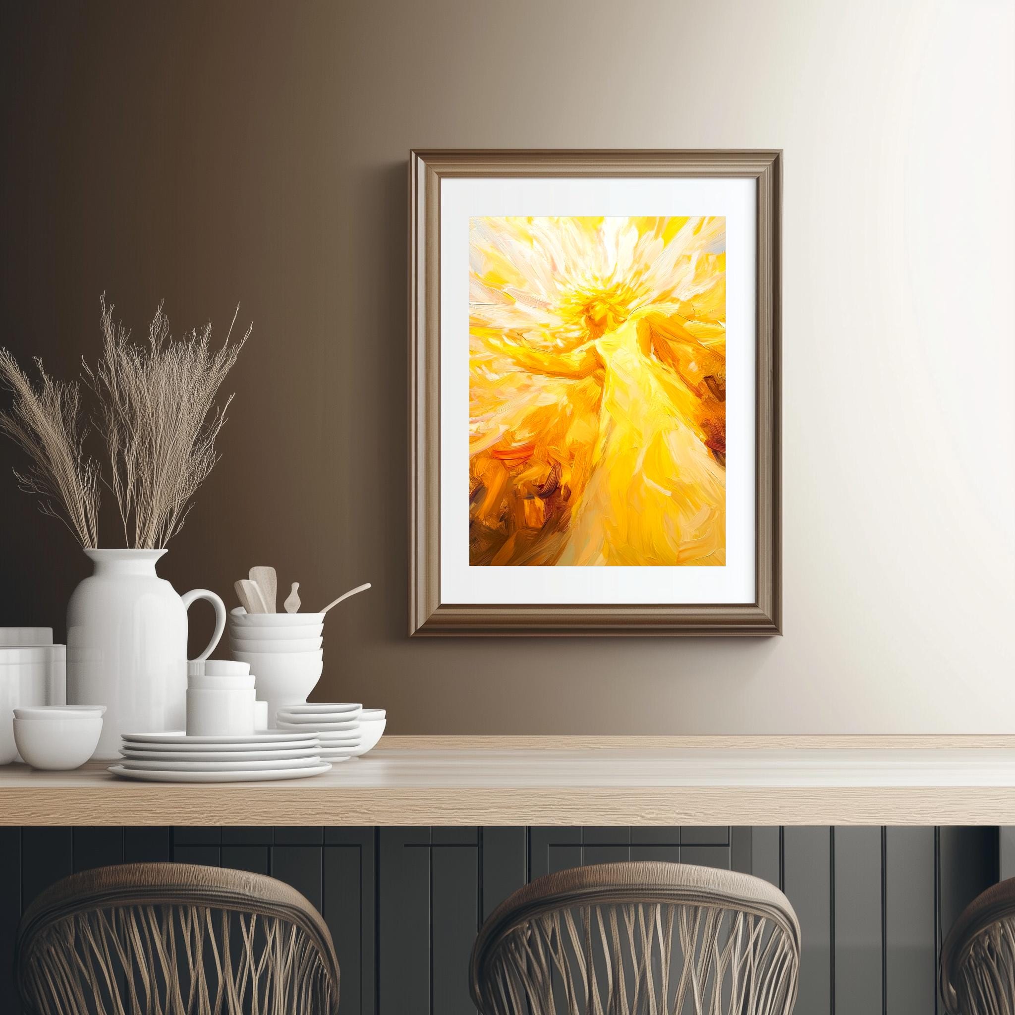 Helios Sun God Art Print: Golden Abstract Painting (digital