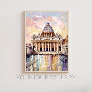 The Vatican City Decor, St. Peter&#39;s Basilica Oil Painting Printable Wall Art, Religious Landmark Digital Download, Vatican Poster