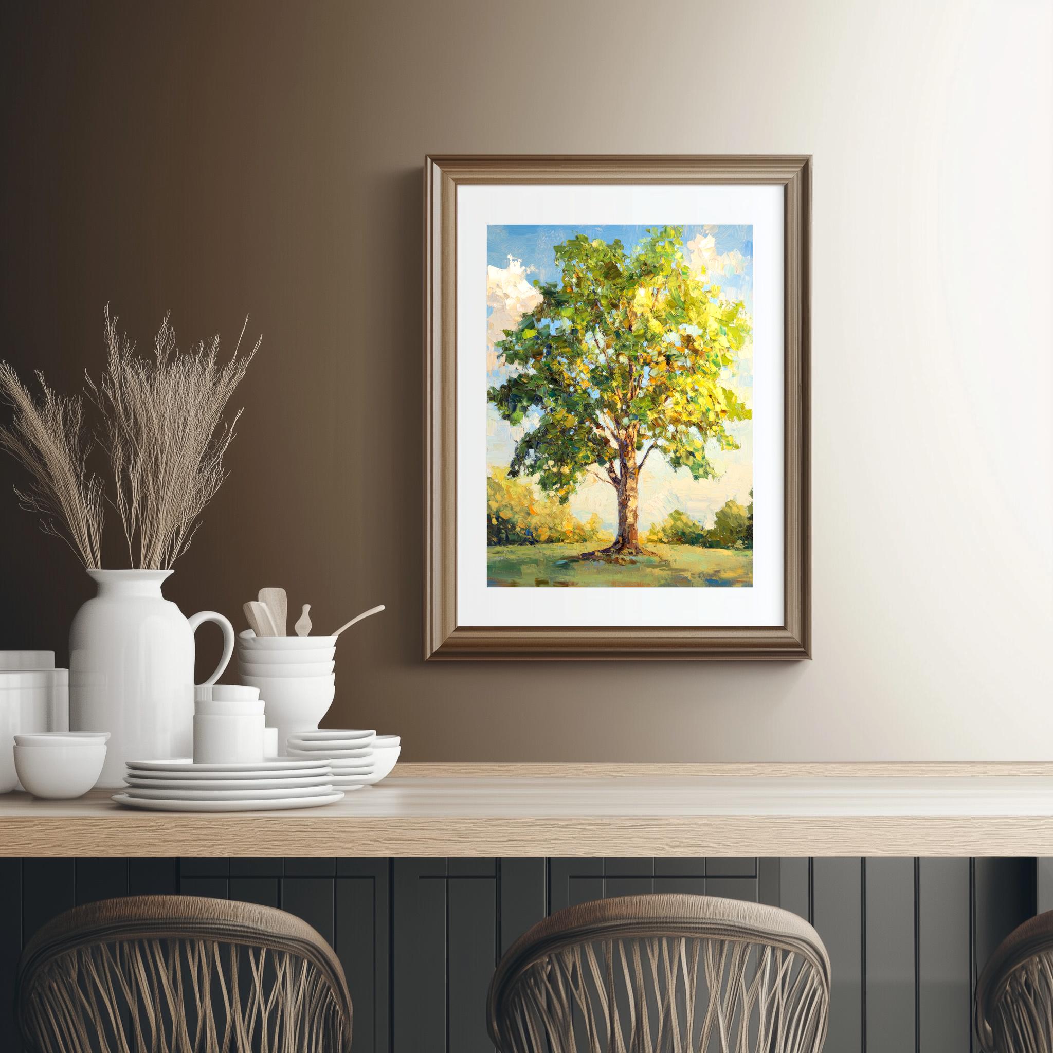 印象派のニレの木の絵画：緑の自然アート（デジタルダウンロード