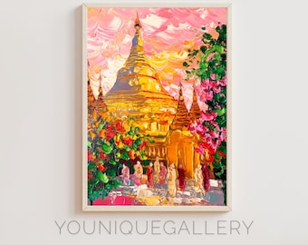 Shwedagon Pagoda Painting: Myanmar Golden Temple Art (Digital Download)