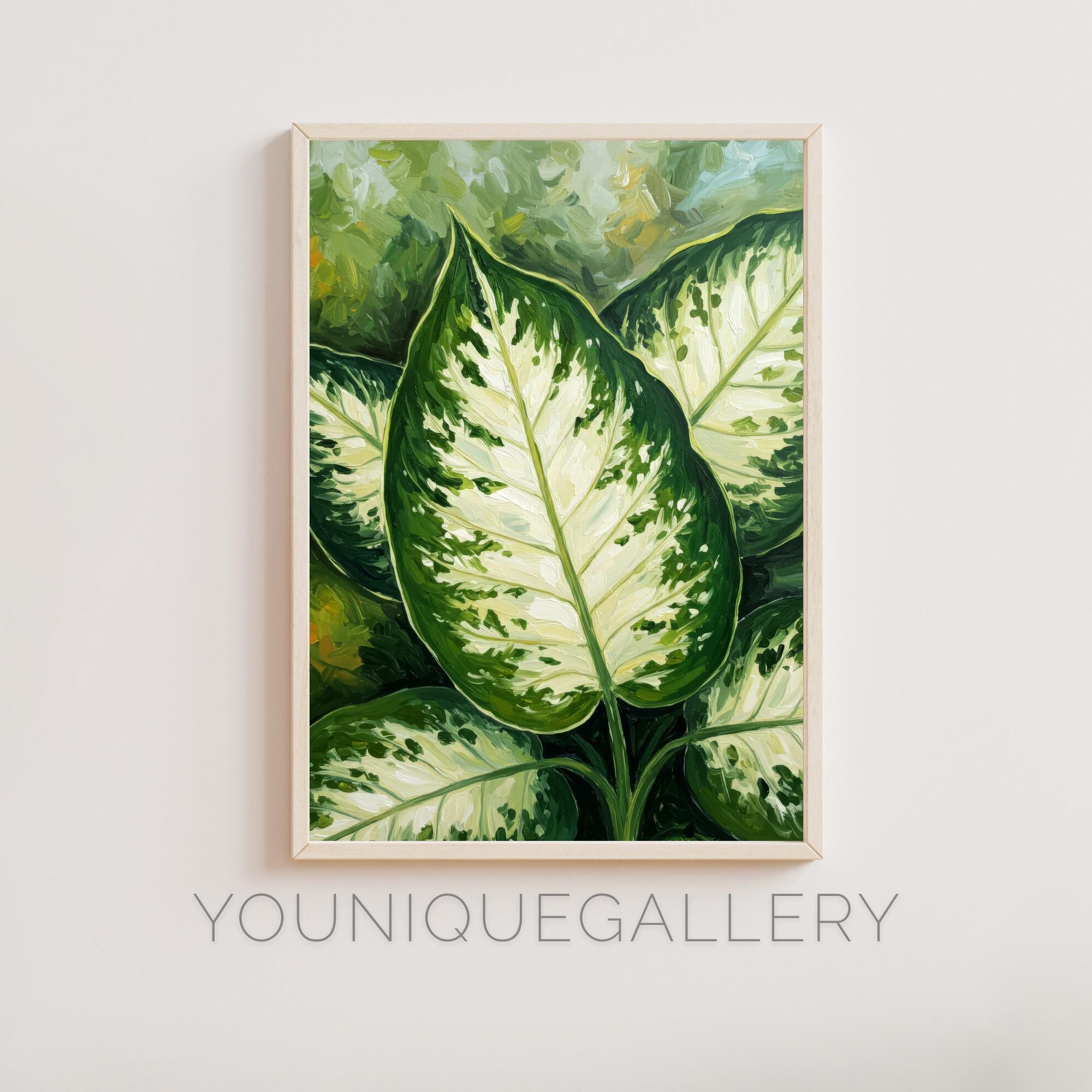 良品♥Tiffanyセラミックリーフプレート レア ハンドペイント 葉 植物 Dieffenbachia Print: Botanical Green Leaf Wall Art (digital