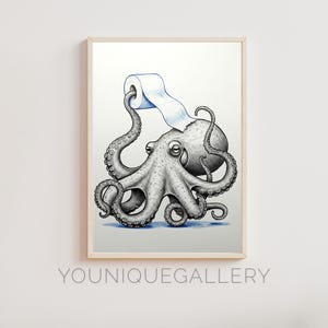 Funny Octopus Toilet Paper - Bathroom Printable Art