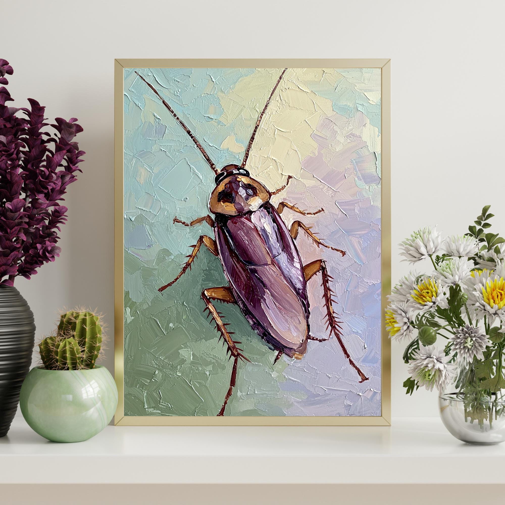 Cockroach Print Cockroach Printable Painting, Funny Bug Wall Art Digital Download ...