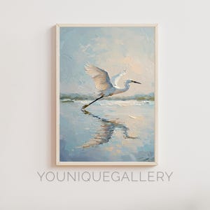 Egret Painting: Minimalist Coastal Bird Art (Digital Download)