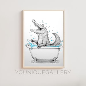 Funny Alligator Bathroom Printable - Kids Bath Wall Art - Whimsical Crocodile Digital Download