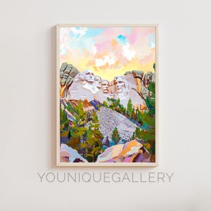 Mount Rushmore USA Painting Wall Art, American Landmark Poster Print, National Monument Printable Digital Download, Patriotic Decor