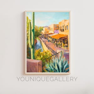 Scottsdale Arizona Ölgemälde druckbare Wandkunst, Altstadt Kanal Druck digitaler Download, Wüsten-Kaktus Ansicht Poster Dekor, Südwesten Kunst