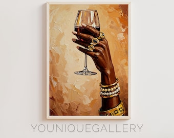 Black Woman Wine Art Print: Afrocentric Luxury Decor (Digital Download)