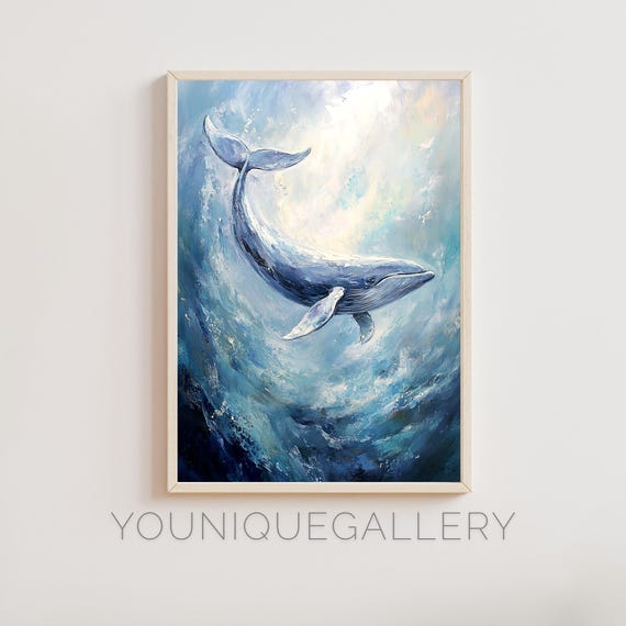 Printable Humpback Whale Oil Painting Wall Art Decor, Digital