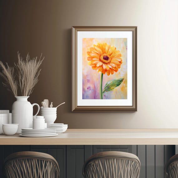 Gerbera Daisy Art Print: Orange Floral Painting (digital Download