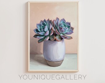 Echeveria Succulent Oil Painting: Botanical Print (Digital Download)
