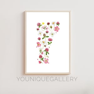 Art mural imprimable carte florale du Vermont, affiche impression aquarelle trèfle rouge, téléchargement numérique Green Mountain State Home Decor VT cadeau