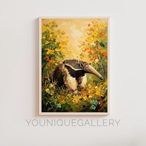 Ameisenbär druckbare Malerei, Herbst Wald Tier Wandkunst, einzigartige Wildtiere digitaler Download, Herbstlaub Poster, rustikale Natur Dekor