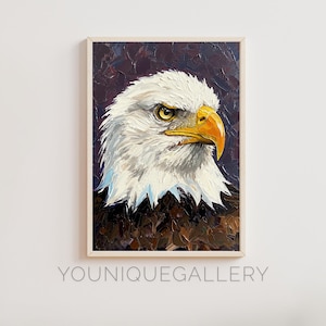 Bald Eagle Portrait Printable Painting, Majestic Bird Wall Art, Patriotic Wildlife Digital Download, Impasto Animal Poster, Office Decor