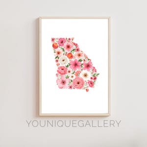 Georgia Floral State Outline Printable, Watercolor Wall Art Print, Digital Download Poster, Hometown Pride Decor Painting for Living Room