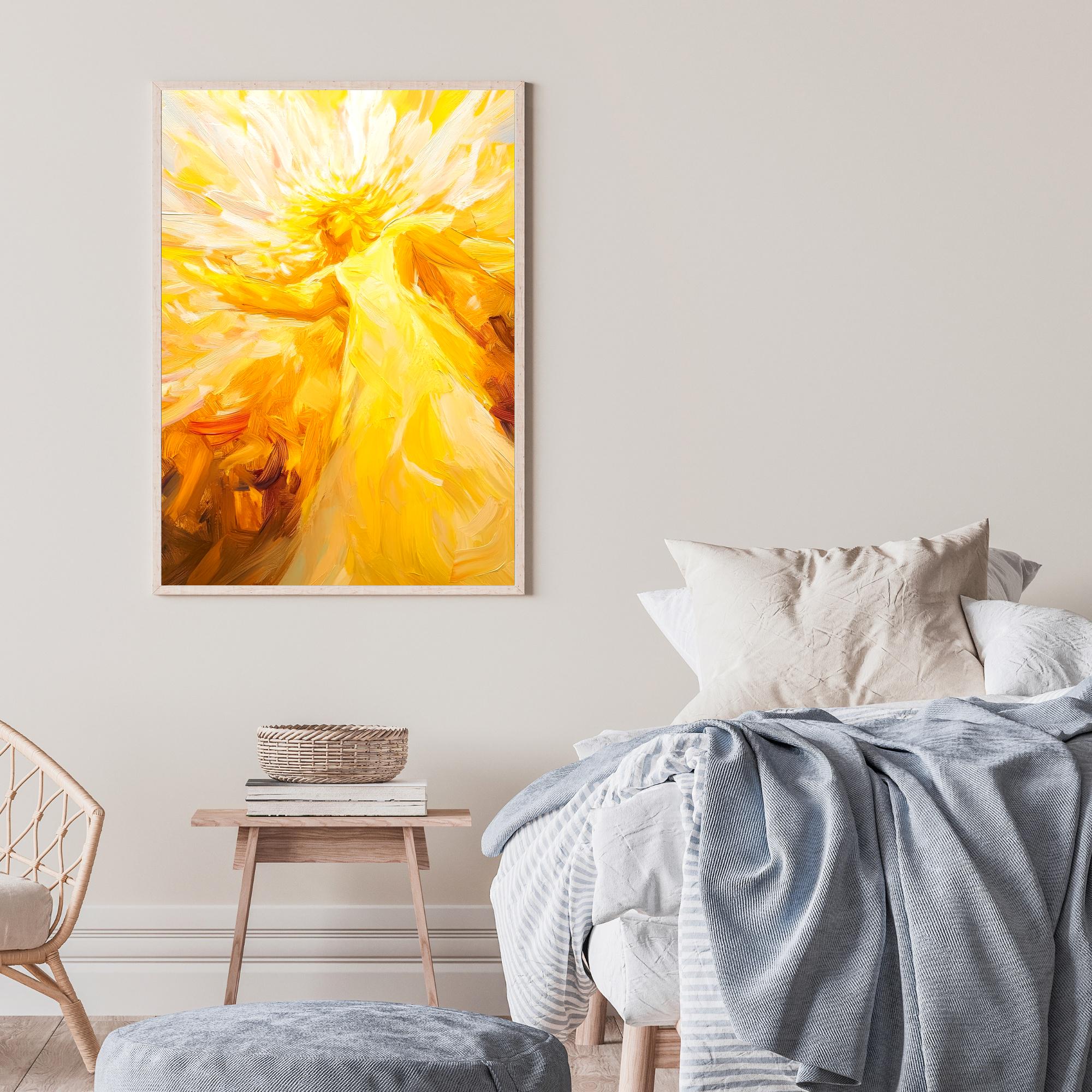 Helios Sun God Art Print: Golden Abstract Painting (digital