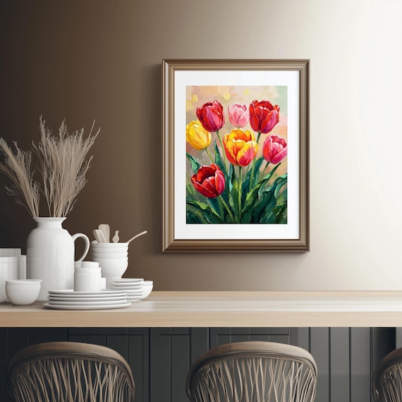 カラフルなチューリップの油絵：印象派の花の芸術（デジタル