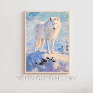 Polarwolf Ölgemälde | Druckbare Kunst Winter Kunst | Schnee Wolf Digital Download Print Poster | Serene Schlafzimmer Dekor
