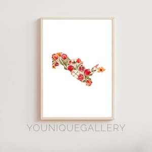 Usbekistan Blumen Karte druckbare Malerei, blau weiße Flagge Farben Aquarell Kunst, usbekische Dekor Geschenk, Zentral Asien digitaler Download