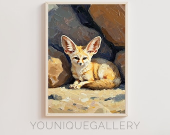 Fennec Fox Impasto Art Print: Boho woestijndier (digitale download)