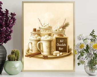 Heiße Schokolade Vintage Kunstdruck: Gemütliche Winter-Küche (Digitaler Download)