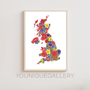 UK Blumen Karte druckbare Malerei, Aquarell Rose Distel Narzisse Kunst, britische Dekor Geschenk, Großbritannien digitaler Download