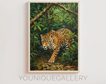 Jaguar Jungle Painting: Tropical Wildlife Art Print (Digital Download)