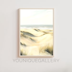 Minimalist Coastal Sand Dunes Printable Art, Neutral Beach Landscape Painting Digital Download, Nature Wall Decor