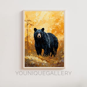 Schwarzer Bär druckbare Malerei, Herbst Wildtiere Wandkunst, rustikale Tier digitaler Download, Wald Kabine Dekor Poster, Impasto Natur Druck