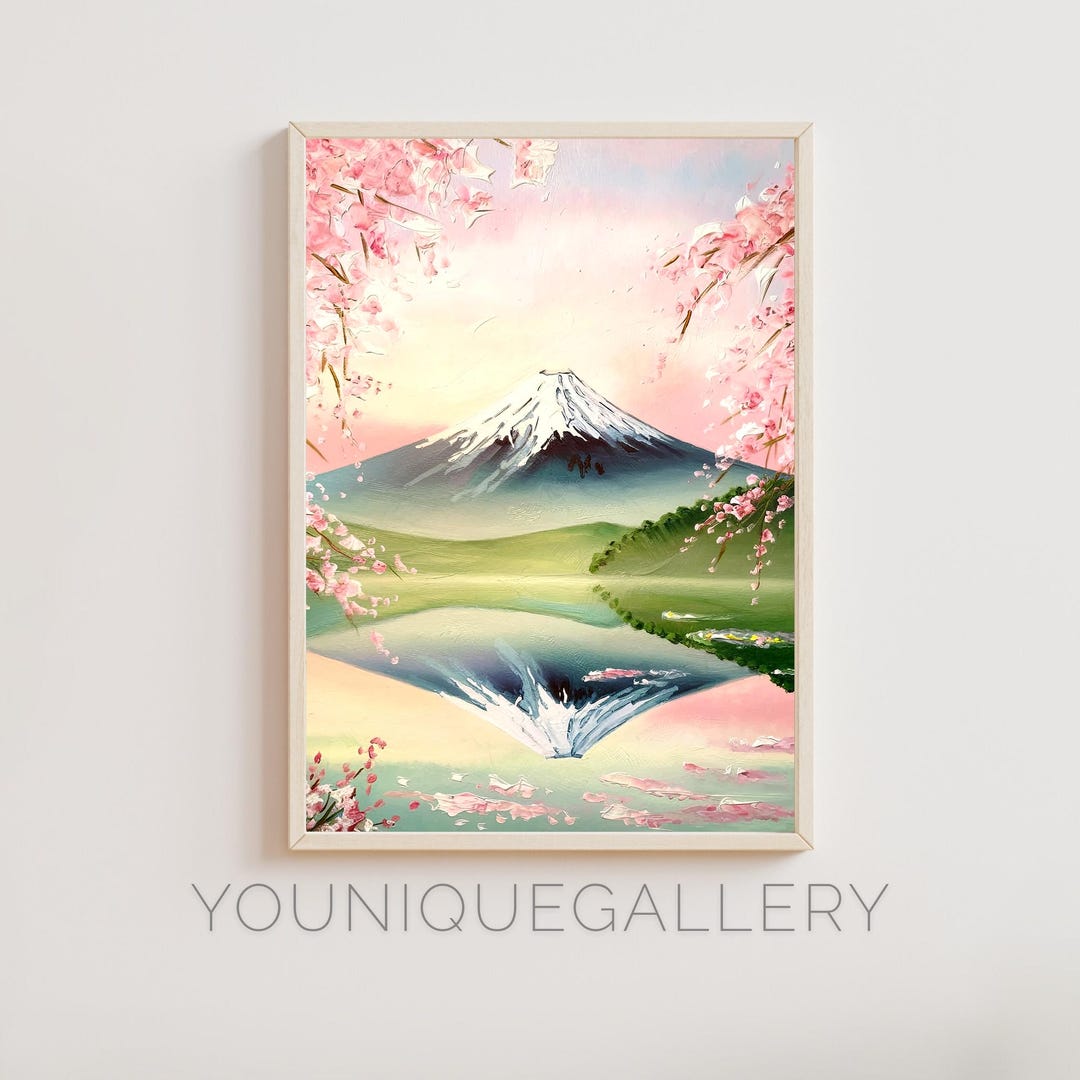 Mount Fuji Cherry Blossom Painting: Japanese Landscape Art (digital ...