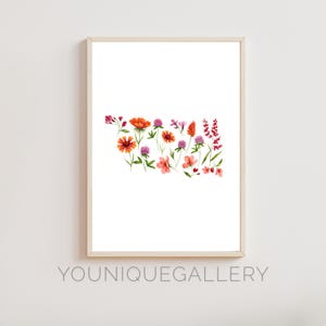 Oklahoma Floral Karte druckbare Wandkunst, indische Decke Aquarell Druck Poster, digitaler Download früher Zustand Home Dekor OK Geschenk