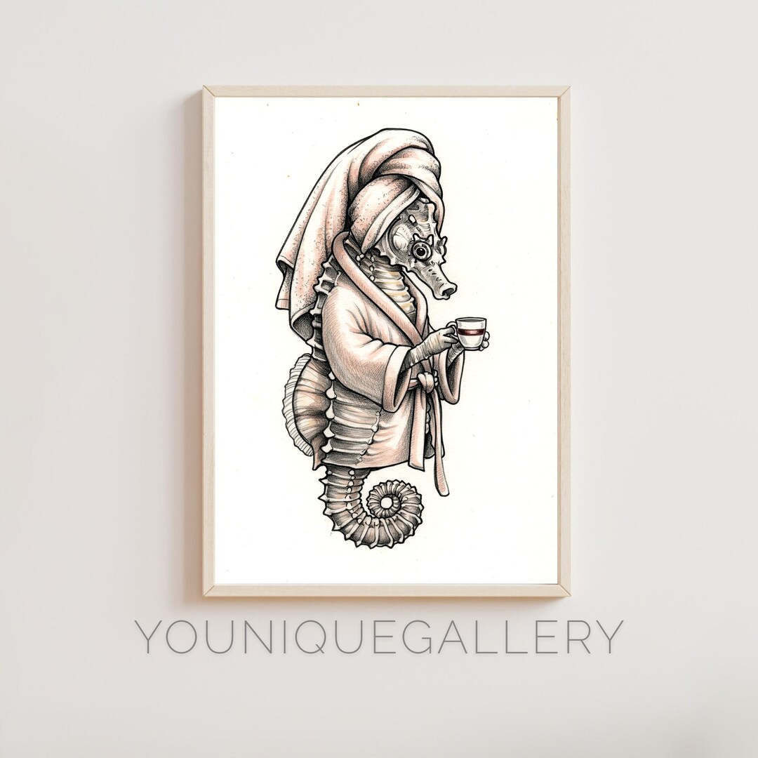 Sea Horse Coffee Robe - Printable Bathroom Kitchen Art - Etsy