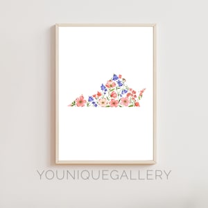 Virginia Blumen Karte druckbare Wandkunst, Hartriegel Aquarell Druck Poster, digitaler Download alten Dominion Zustand Dekor VA Geschenk Home Office