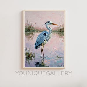 Heron Impasto Painting Printable, Elegant Bird Art, Wildlife Wall Decor, Nature Digital Download, Marshland Animal Art