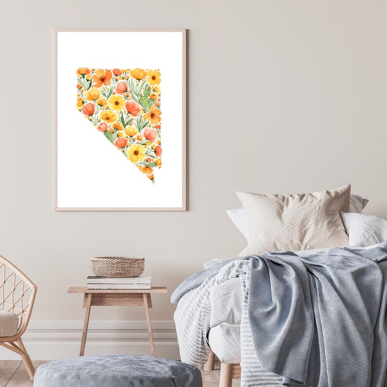 Nevada Botanical Map Art Print: Sagebrush Watercolor (digital Download ...