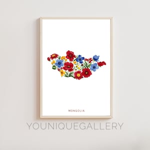 Mongolië kaartoverzicht schilderij print, Mongoolse reizen souvenir kunst aan de muur, vlag geïnspireerd decor, Centraal-Azië afdrukbare download
