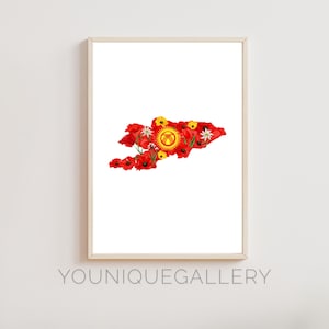 Kyrgyzstan Map Outline Painting Print, Kyrgyz Travel Souvenir Wall Art, Flag Inspired Decor, Central Asia Printable Download Gift