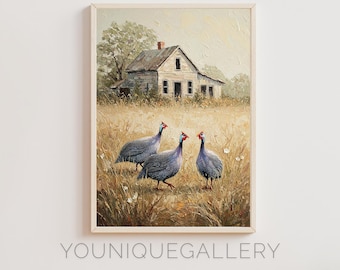 Pintura de empasto de gallina de Guinea: Arte de aves de granja (Descarga digital)