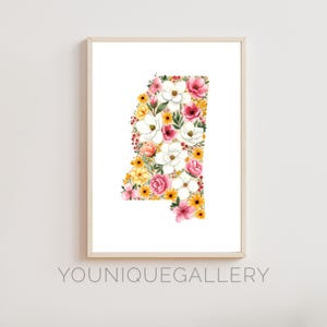 Mississippi Blumen Karte druckbare Wandkunst, Magnolien Zustand Aquarell Druck Poster, digitaler Download südlichen Wohnkultur Mississippi Geschenk