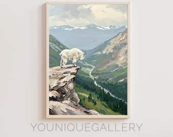 Mountain Goat Impasto Painting: Alpine Cliffside Art (Digital Download)